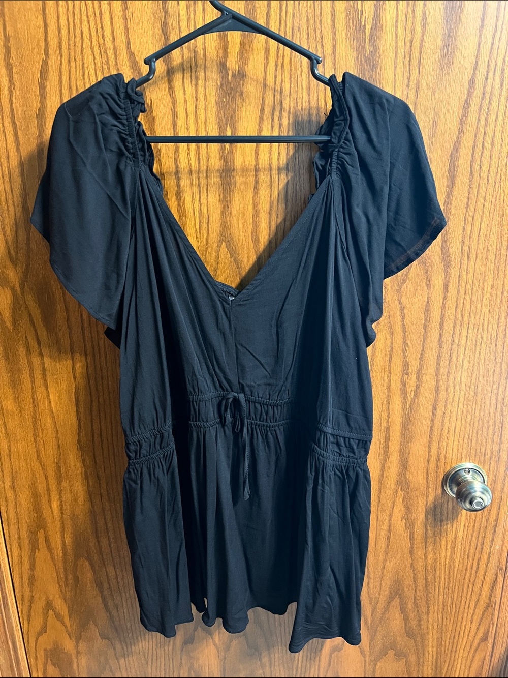 torrid Black V-Neck Tie-Waist Flutter Sleeve